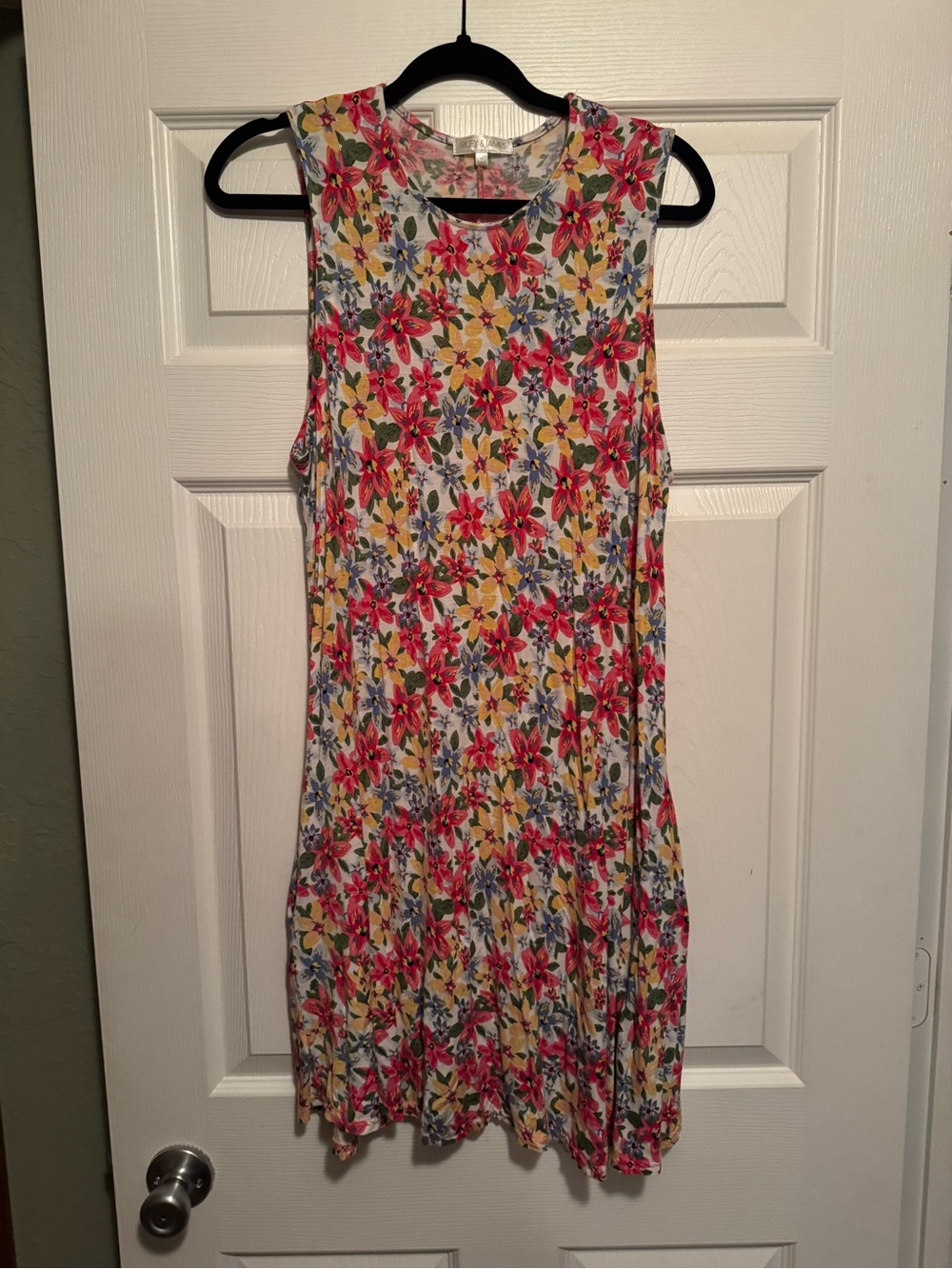 Riley & James Sz 1X Pink & Yellow Floral Sleeveless Swing Dress w/ pockets